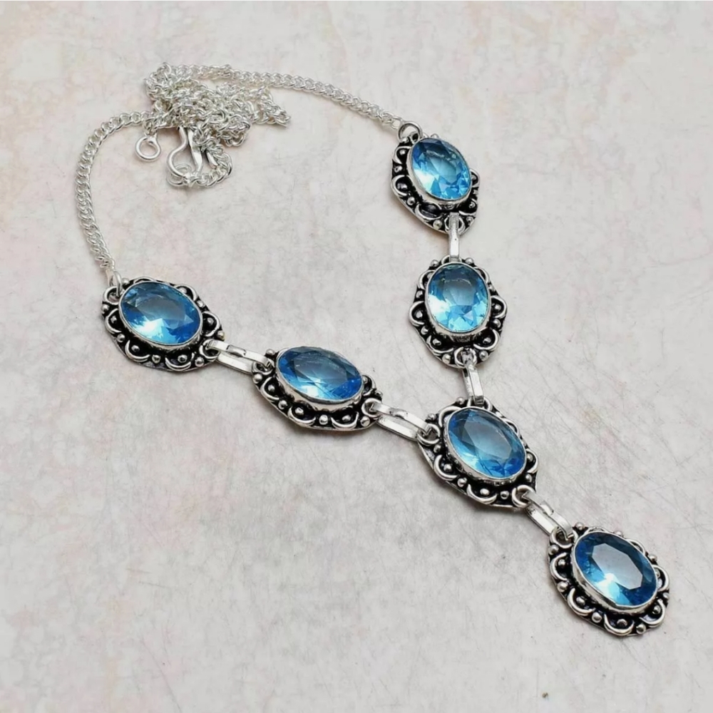New simulated blue topaz sterling silver necklace